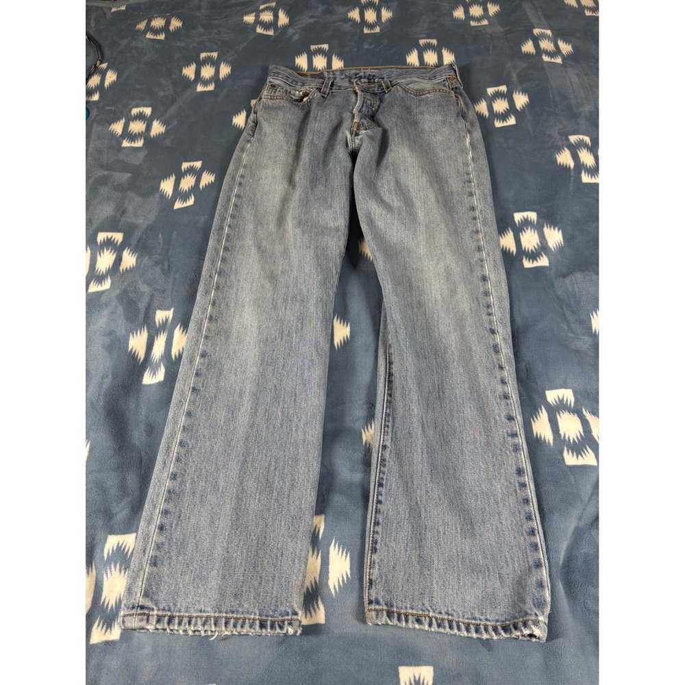 Levis 501 Straight Leg Button Fly Light Wash Blue Denim Jeans Mens 29x30